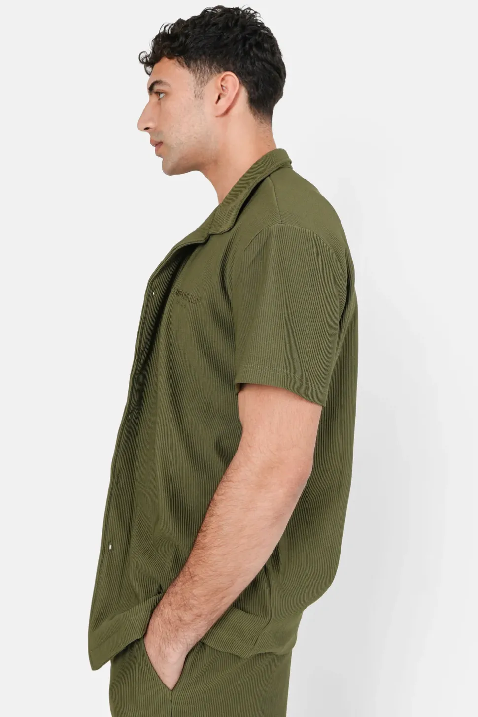 Chemise Manches Courtes Plisse Vert Kaki