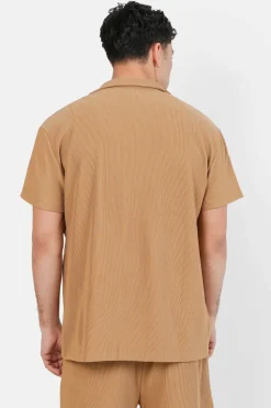 Chemise Manches Courtes Plisse Marron