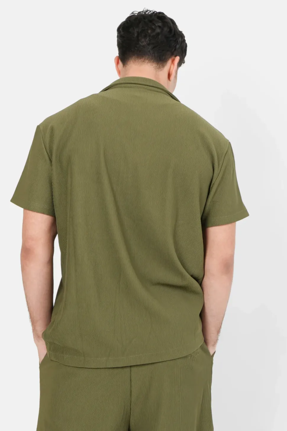 Chemise Manches Courtes Plisse Vert Kaki