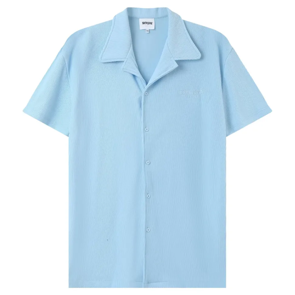 Chemise Manches Courtes Plisse Bleu Clair