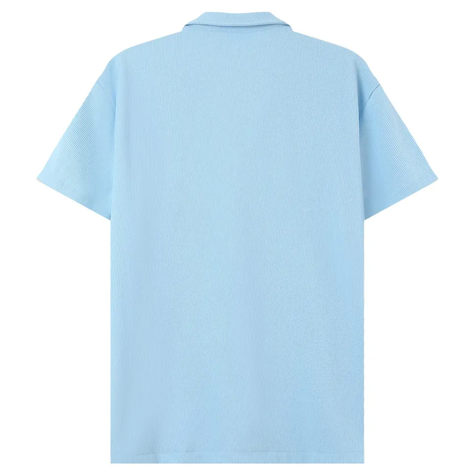 Chemise Manches Courtes Plisse Bleu Clair