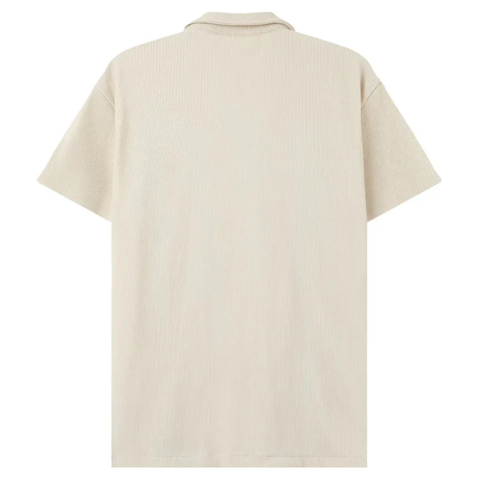 Chemise Manches Courtes Plisse Beige