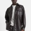 Chemise Manches Longues Simili Cuir Marron