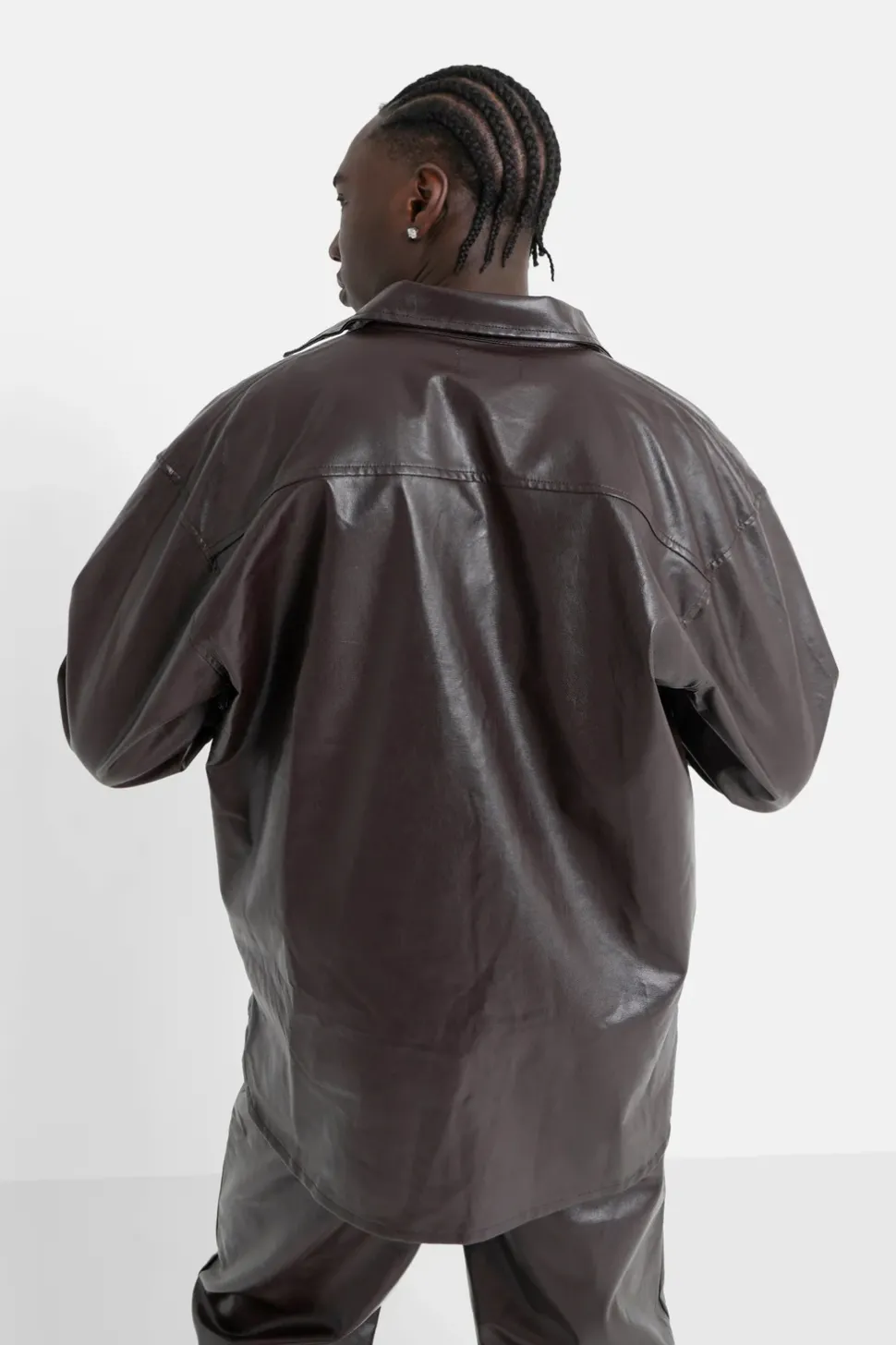 Chemise Manches Longues Simili Cuir Marron