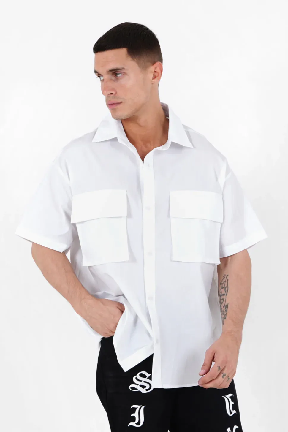 Chemise Oversize Logo Gothique Blanc