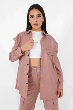 Chemise Simili Cuir Rose