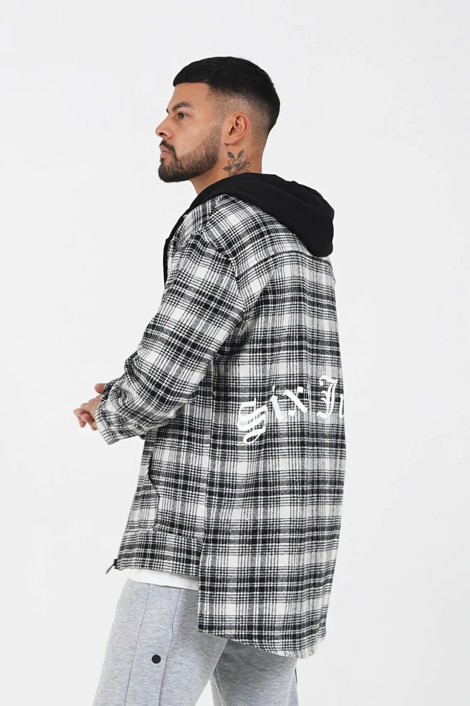 Chemise Tartan Capuche Noir