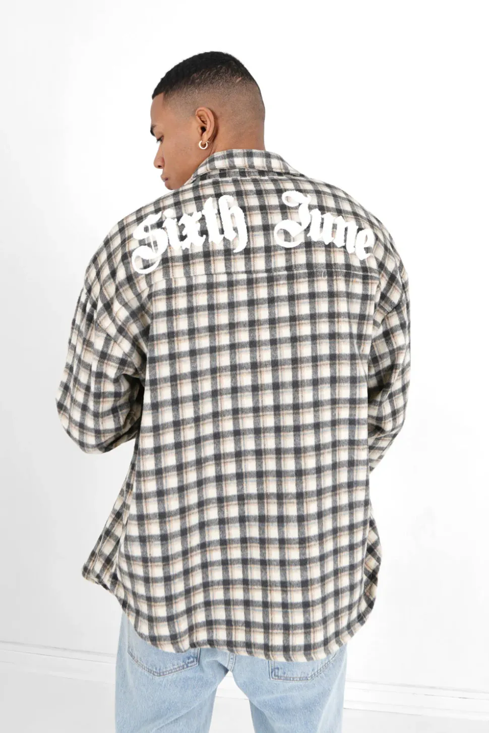 Chemise Tartan Patch Bouclette Gris