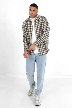 Chemise Tartan Patch Bouclette Gris