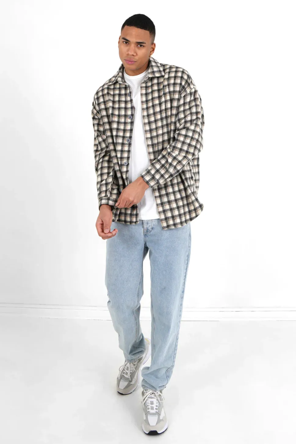 Chemise Tartan Patch Bouclette Gris