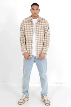 Chemise Tartan Patch Bouclette Beige
