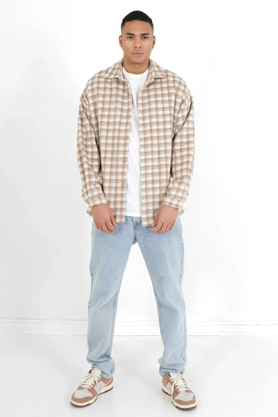 Chemise Tartan Patch Bouclette Beige