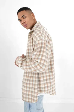 Chemise Tartan Patch Bouclette Beige