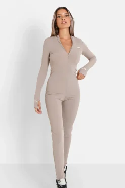 Combinaison Cotelee Logo Beige