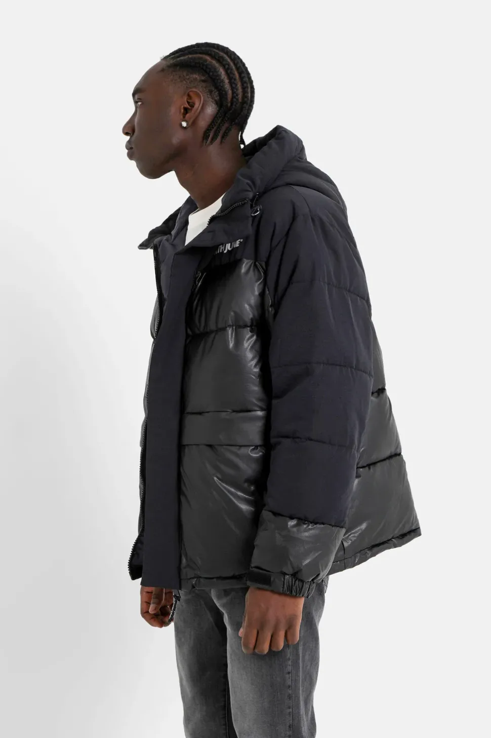 Doudoune Bi Matiere Logo Noir