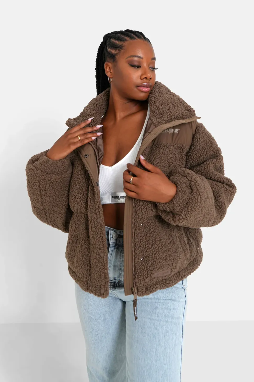 Doudoune Bi Matiere Sherpa Marron