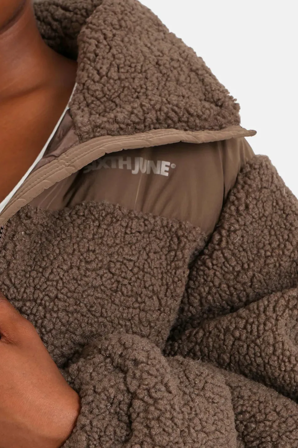 Doudoune Bi Matiere Sherpa Marron