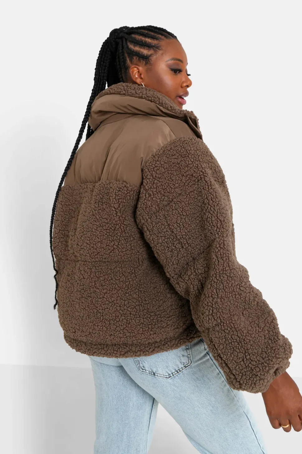 Doudoune Bi Matiere Sherpa Marron