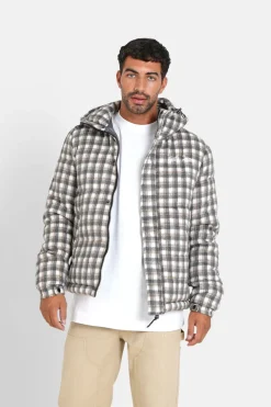 Doudoune Carreaux Effet Laine Gris