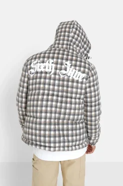 Doudoune Carreaux Effet Laine Gris