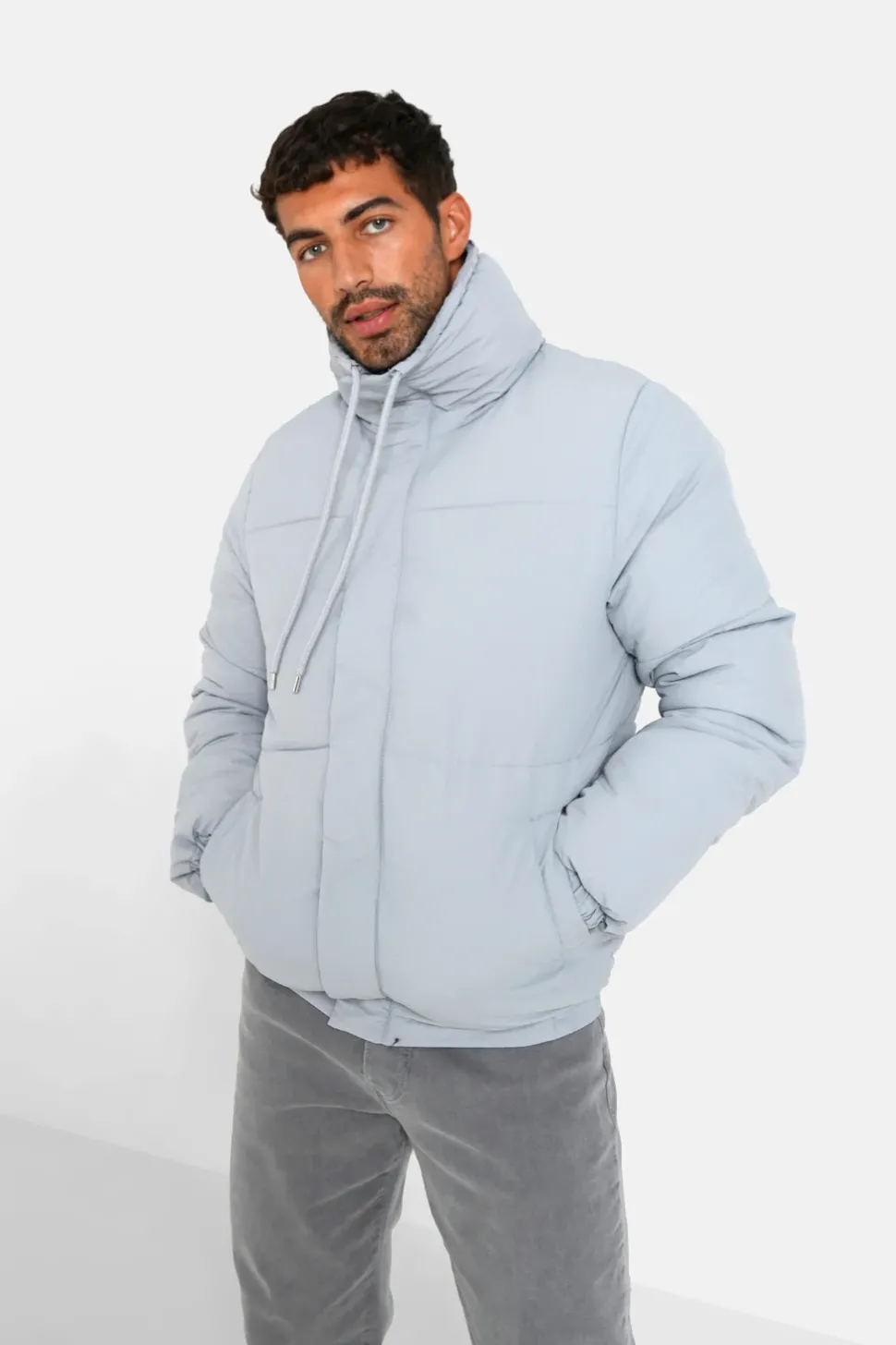 Doudoune Courte Cordons Gris Clair