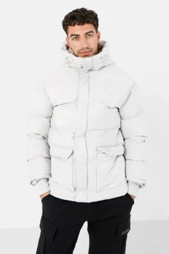 Doudoune Courte Details Gris Clair