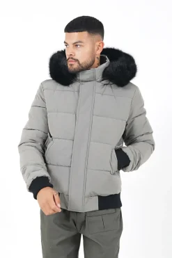 Doudoune Courte Fourrure Doublure Vert Clair