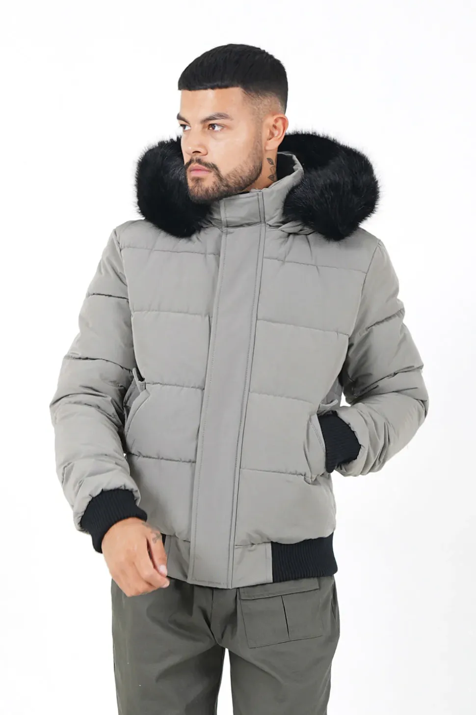 Doudoune Courte Fourrure Doublure Vert Clair