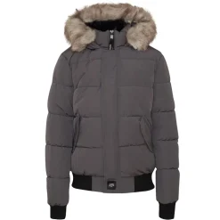 Doudoune Courte Fourrure Doublure Gris Fonce