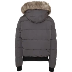 Doudoune Courte Fourrure Doublure Gris Fonce