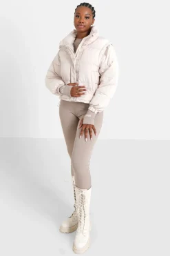 Doudoune Courte Manches Amovibles Beige
