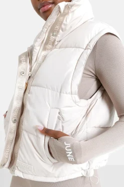 Doudoune Courte Manches Amovibles Beige