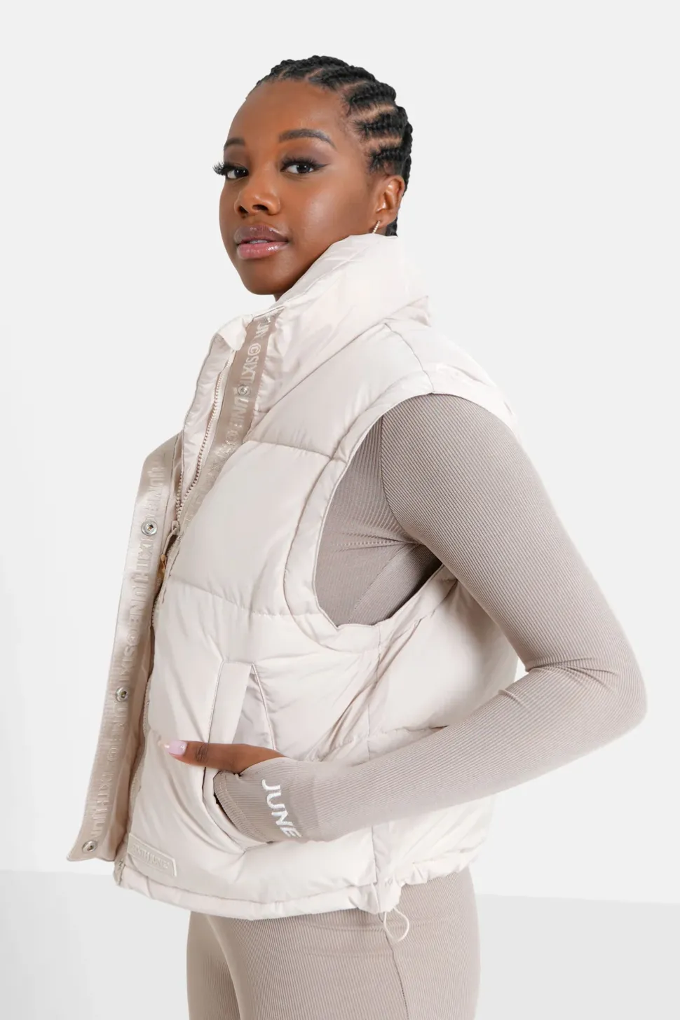 Doudoune Courte Manches Amovibles Beige