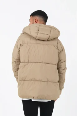 Doudoune Courte Matelassee Beige Fonce
