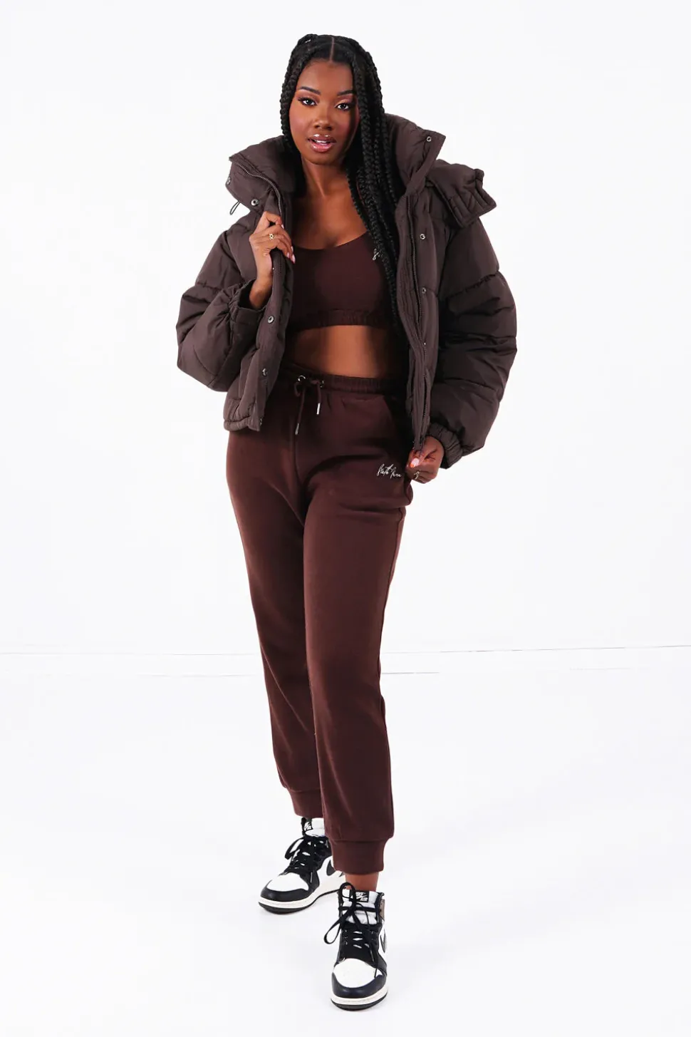 Doudoune Courte Oversize Marron