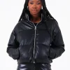 Doudoune Courte Simili Cuir Noir