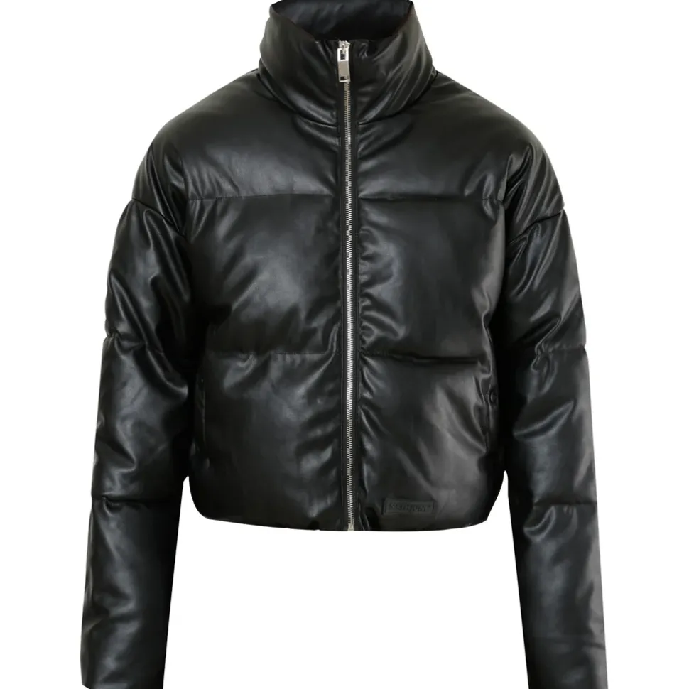Doudoune Courte Simili Cuir Noir