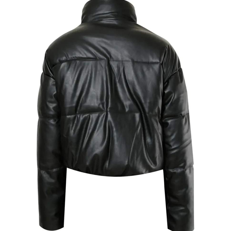 Doudoune Courte Simili Cuir Noir