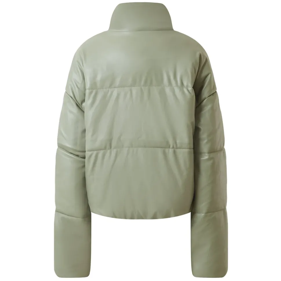 Doudoune Courte Simili Cuir Vert