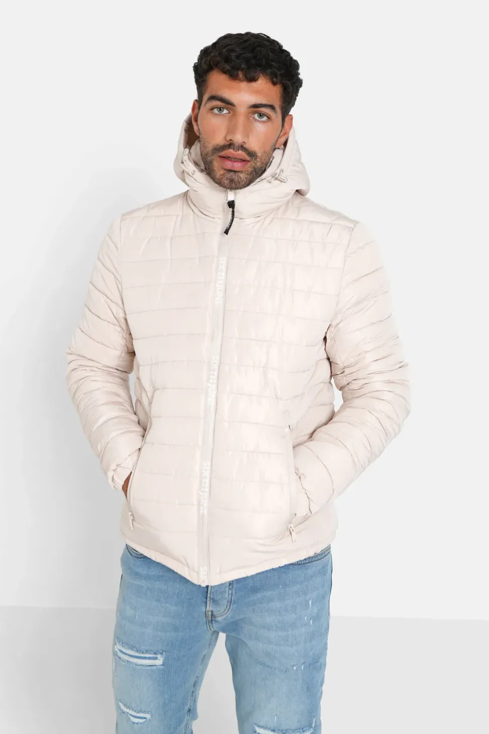 Doudoune Courte Zip Imprime Beige