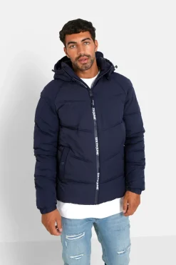 Doudoune Courte Zip Imprime Bleu