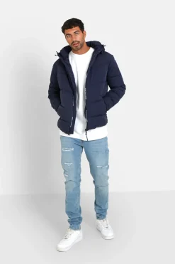 Doudoune Courte Zip Imprime Bleu
