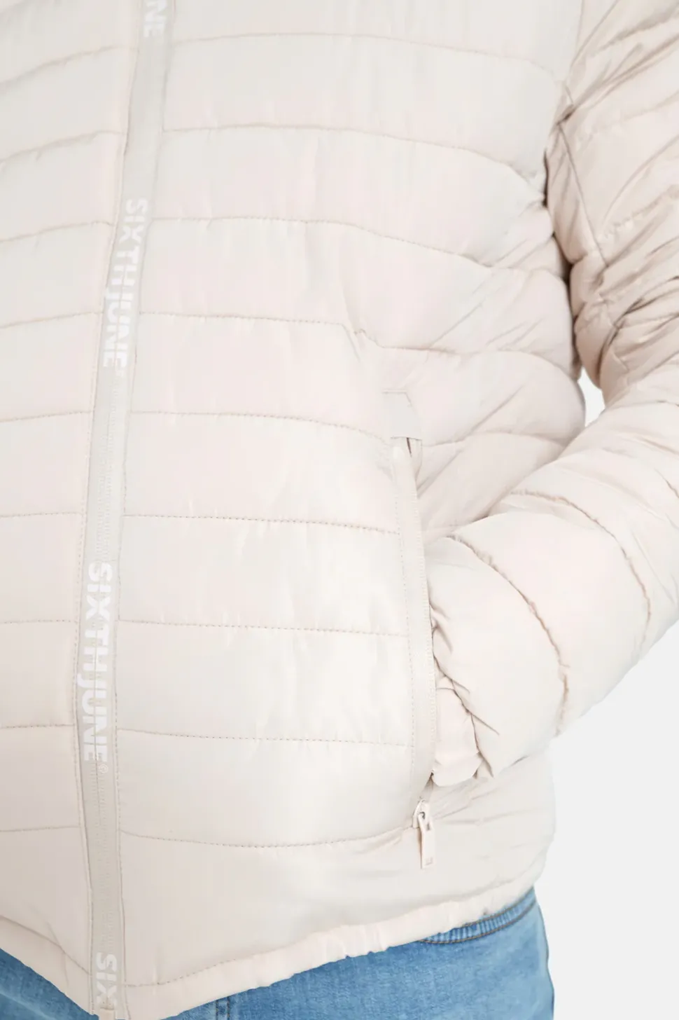 Doudoune Courte Zip Imprime Beige