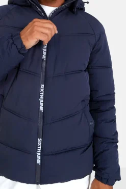 Doudoune Courte Zip Imprime Bleu