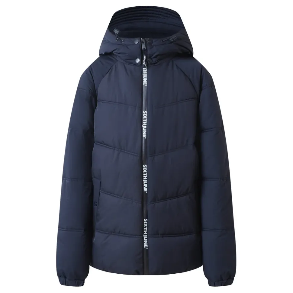 Doudoune Courte Zip Imprime Bleu