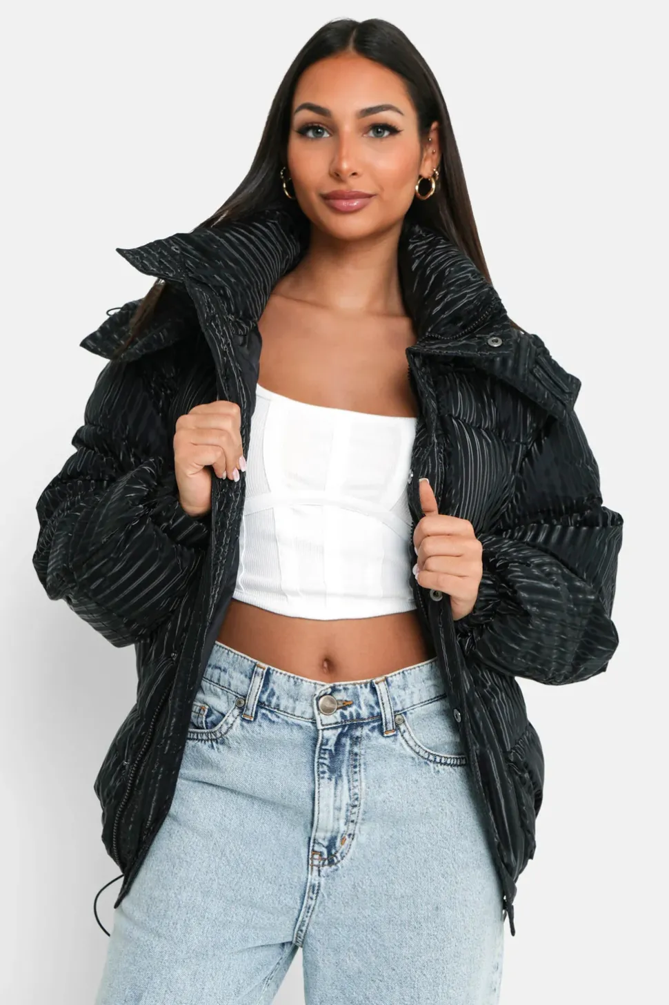Doudoune Effet Brillant Noir