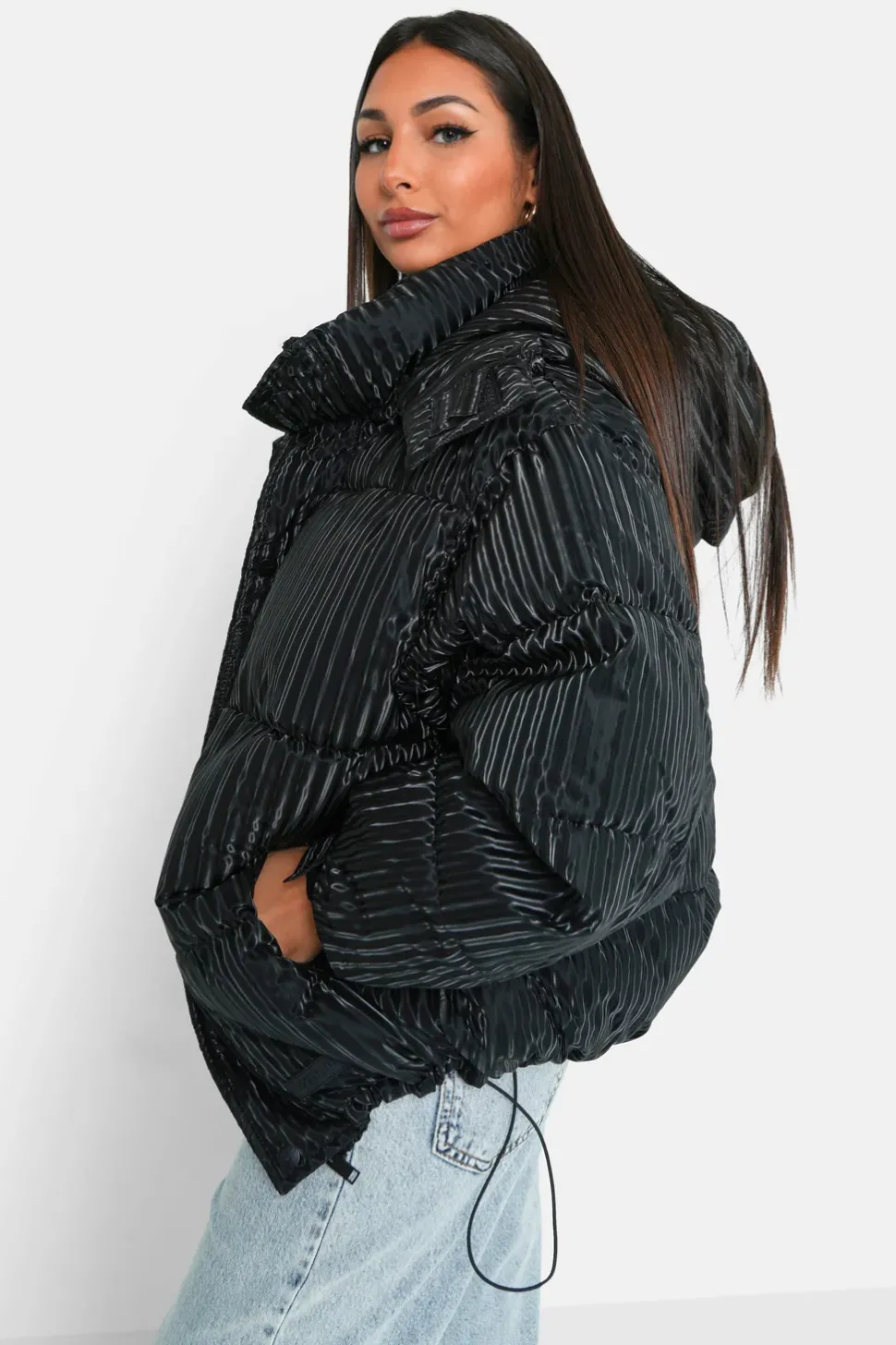 Doudoune Effet Brillant Noir