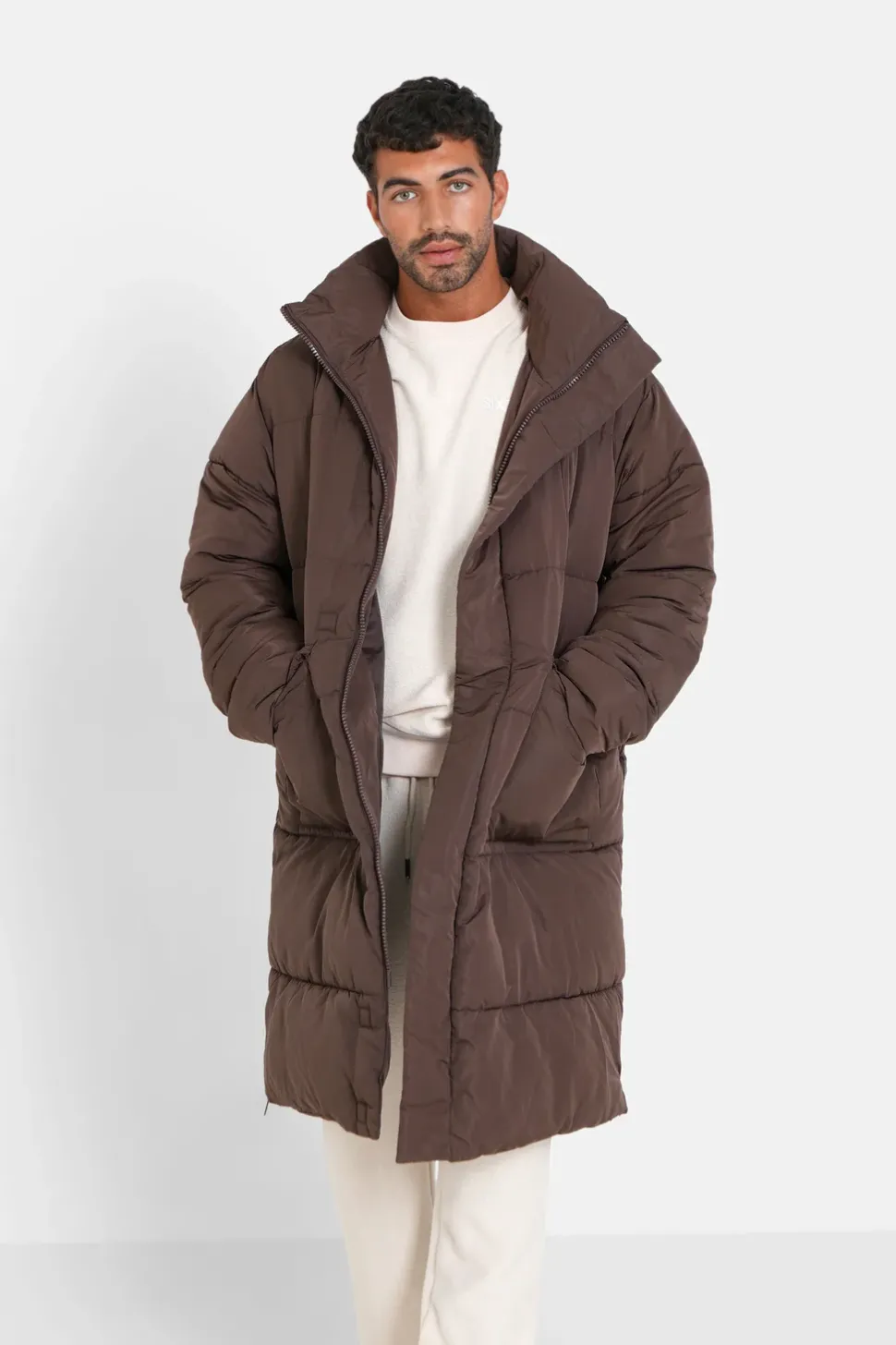 Doudoune Longue Oversize Marron