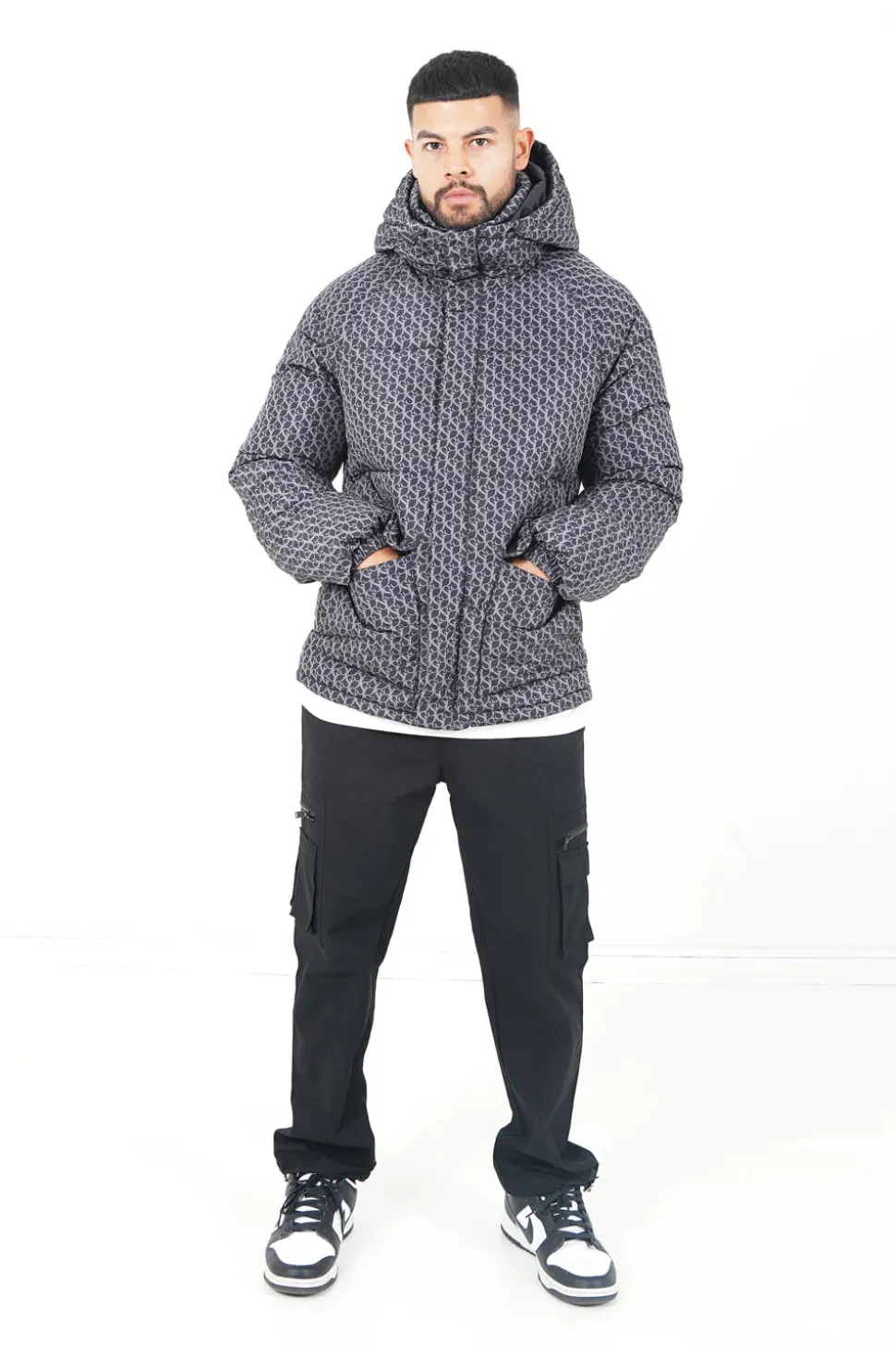 Doudoune Monogramme Matelassee Gris Fonce