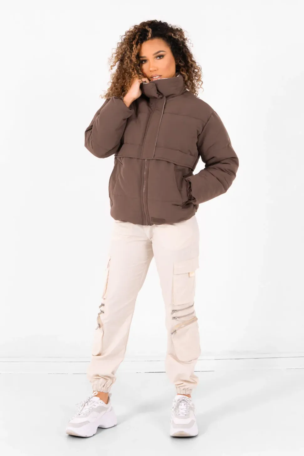 Doudoune Oversize Matelassee Marron